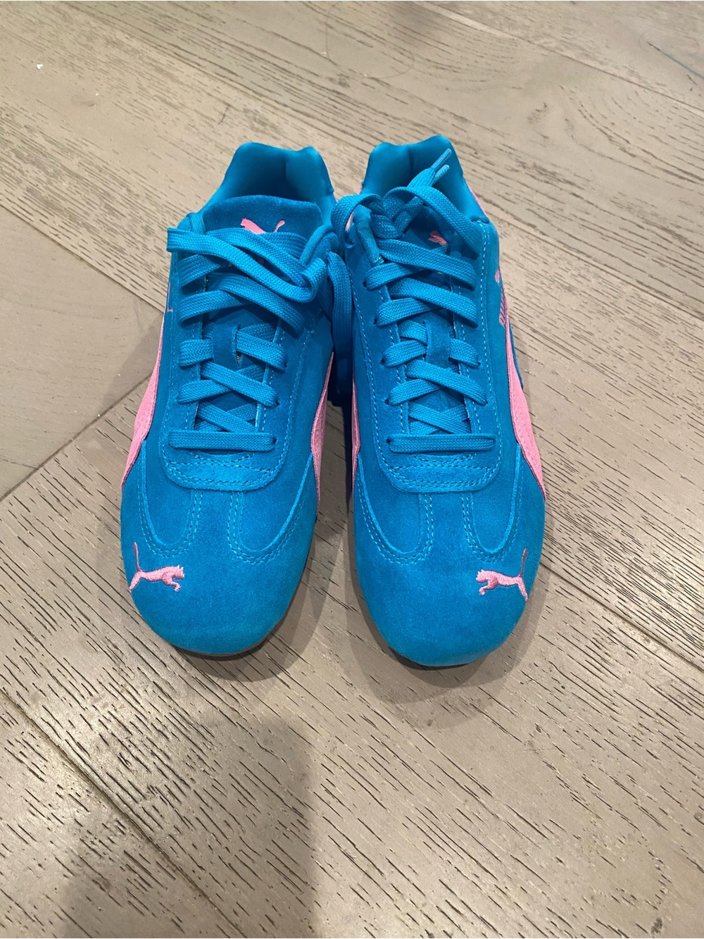 Puma Teal Blue Suede Sneakers with Pink Accent